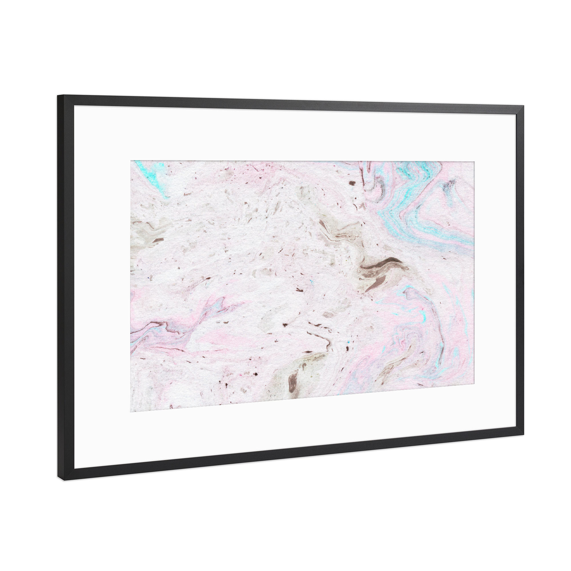 Poster mit Rahmen Schwarz (Metallic) "Marmor in Türkis und Rosa" artboxONE - Abstrakt