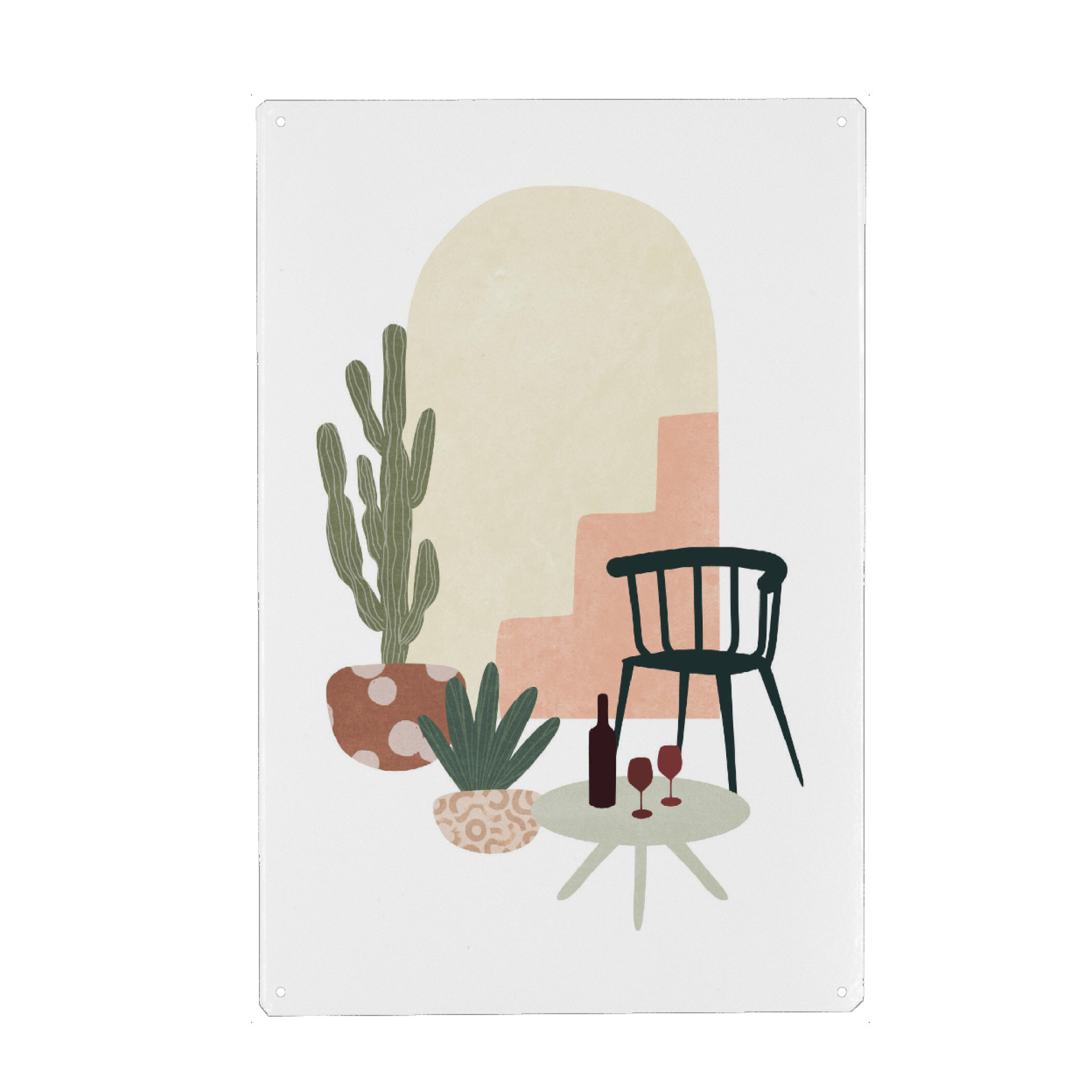 Holzbild "Rundbogentür-Stillleben" artboxONE - Natur,Floral - Tropisch,Mediterran,Botanisch,Pflanze,Boho,Innenhof,Muster,Villa,Scandi,Natur,Pflanze