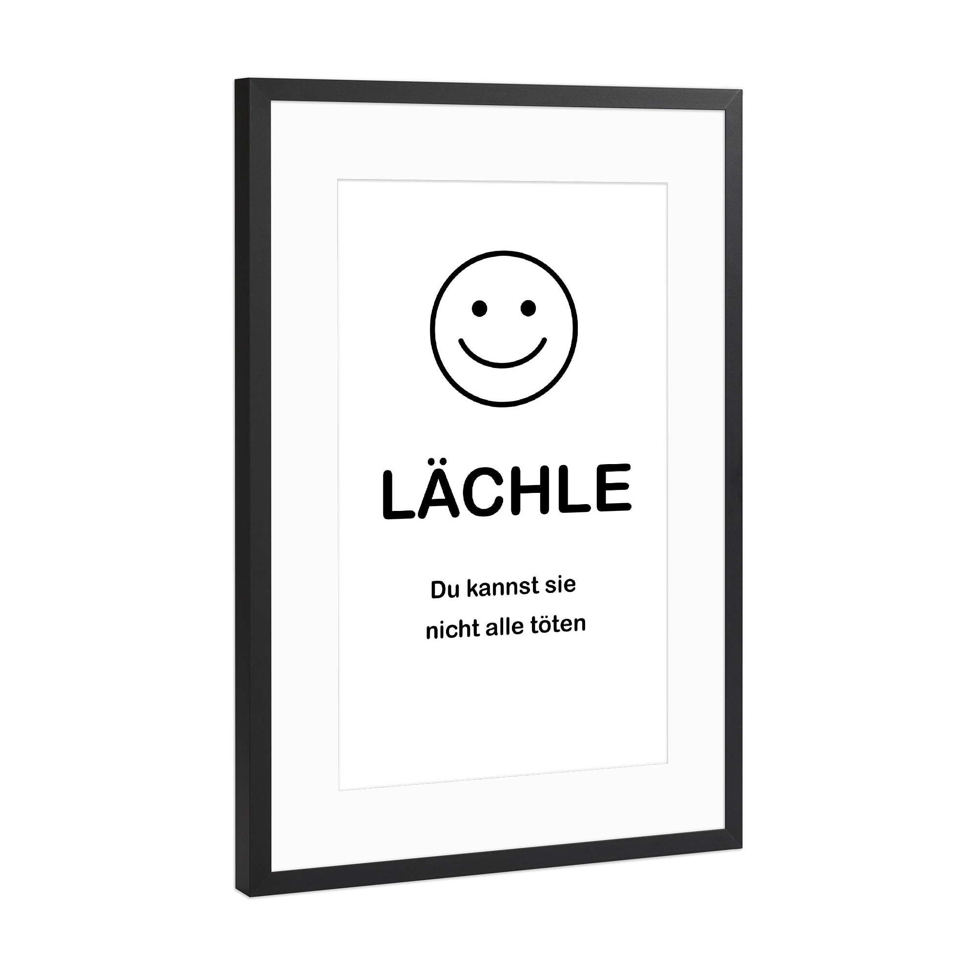 Poster mit Rahmen Schwarz (Metallic) "Lächle" artboxONE - Typografie,Menschen,Lustig
