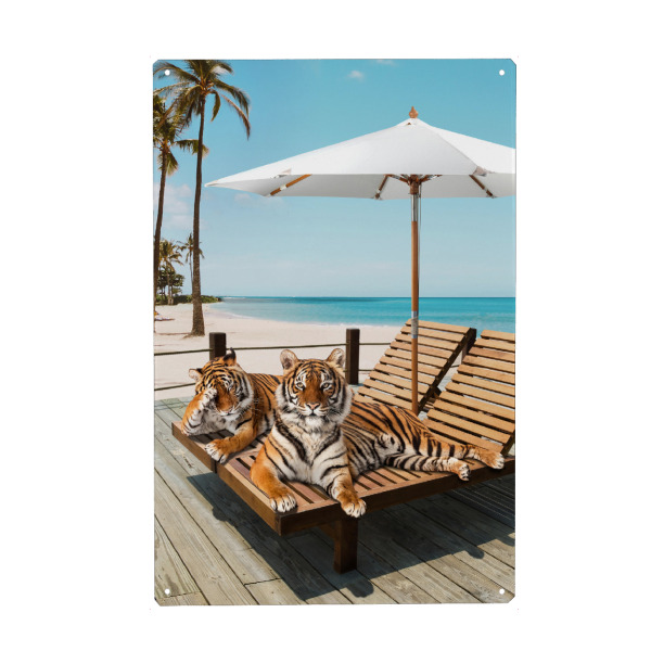 Metall Poster "Tigers Tan Time" artboxONE - Natur,Für Kinder,Tiere,Reise / Strand und Meer,Städte / Los Angeles