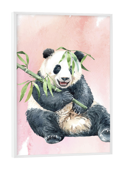 Poster mit weißem Rahmen "Pandabär mit Bambusast" artboxONE - Natur,Tiere