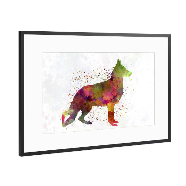 Poster mit Rahmen Schwarz (Metallic) "German Sherpherd dog watercolor" artboxONE - Tiere,Abstrakt