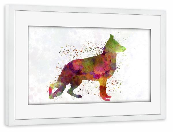 Poster mit Rahmen weiß "German Sherpherd dog watercolor" artboxONE - Tiere,Abstrakt