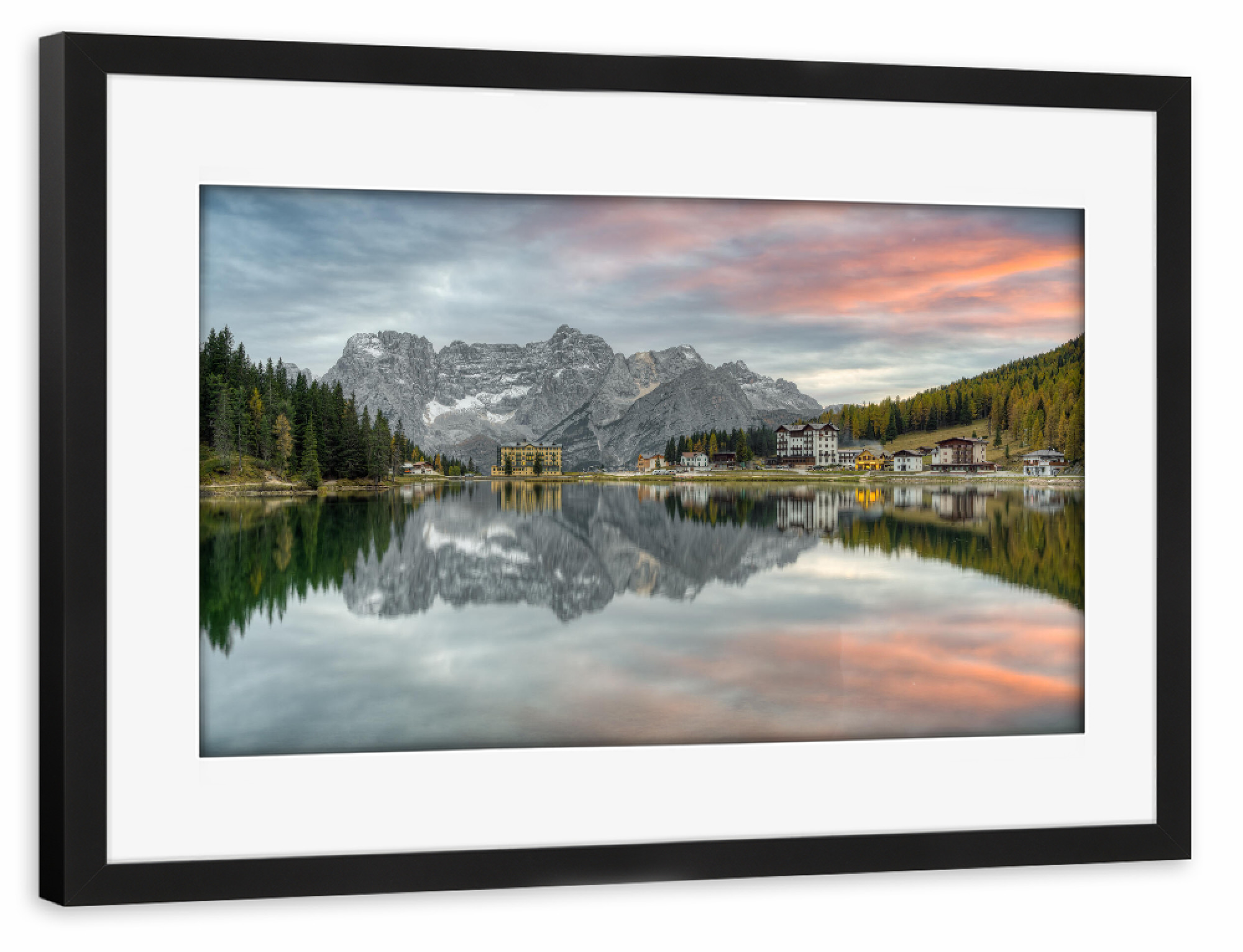 Poster mit Rahmen schwarz "Lago di Misurina in den Dolomiten" artboxONE - Natur,Reise,Reise / Länder