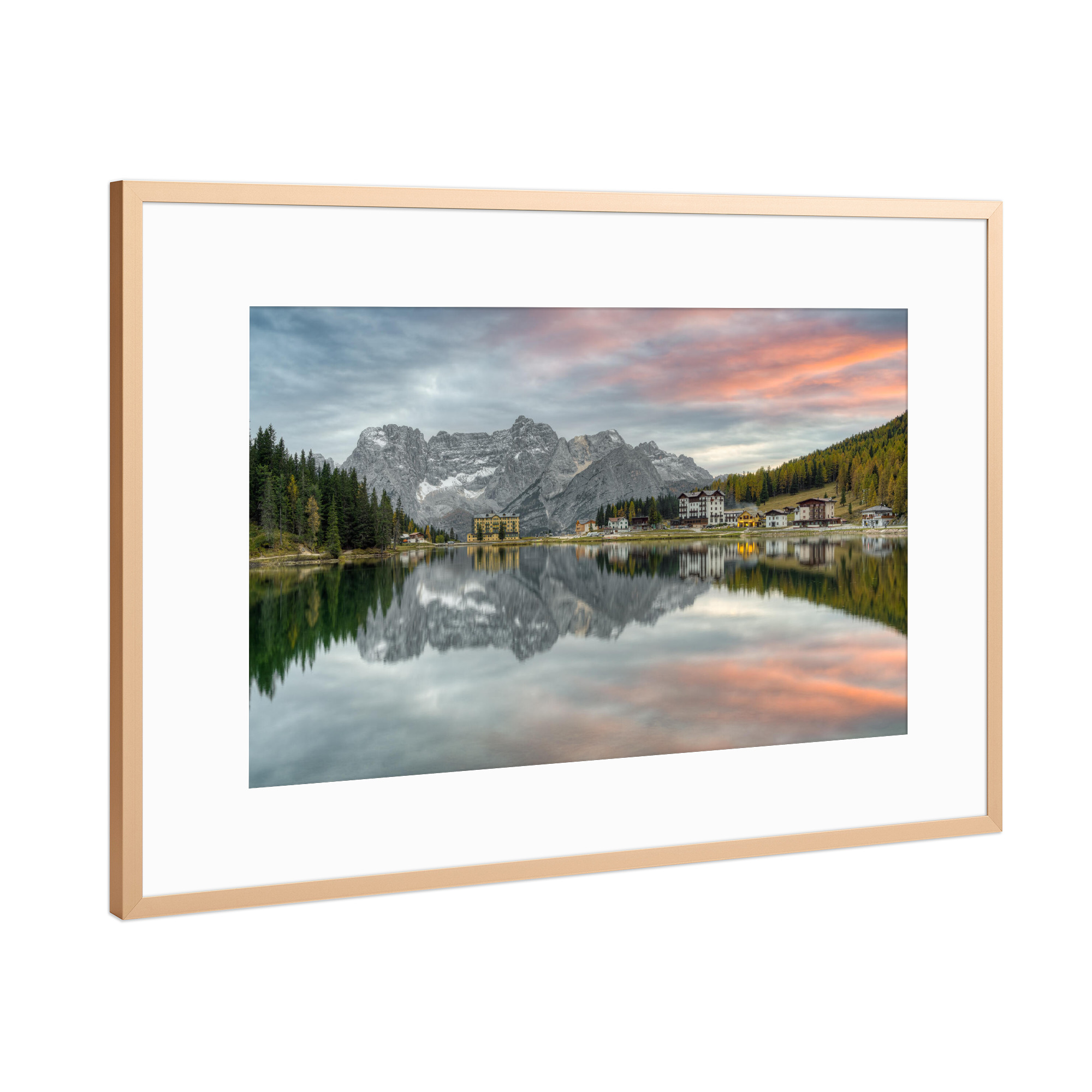 Poster mit Rahmen Kupfer "Lago di Misurina in den Dolomiten" artboxONE - Natur,Reise,Reise / Länder