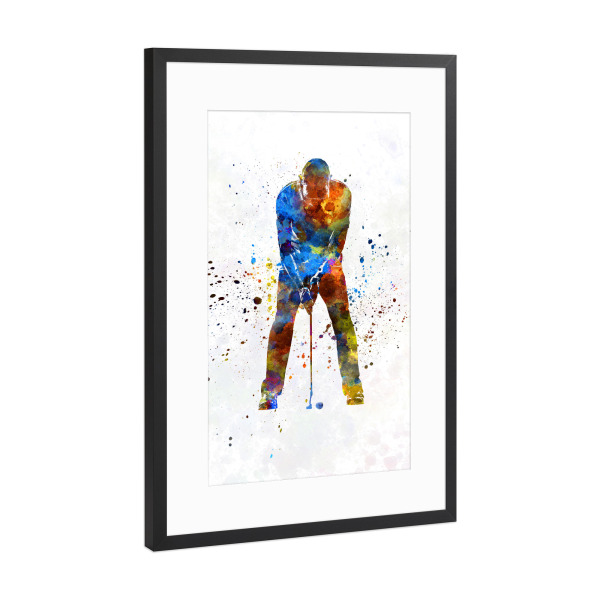 Poster mit Rahmen Schwarz (Metallic) "Male golf player-b" artboxONE - Abstrakt,Sport