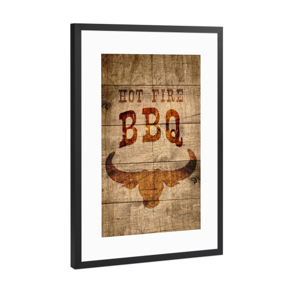 Poster mit Rahmen Schwarz (Metallic) "BBQ Holztafel" artboxONE - Typografie,Für Papa