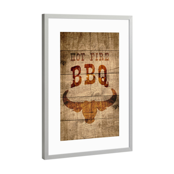 Poster mit Rahmen Silber "BBQ Holztafel" artboxONE - Typografie,Für Papa