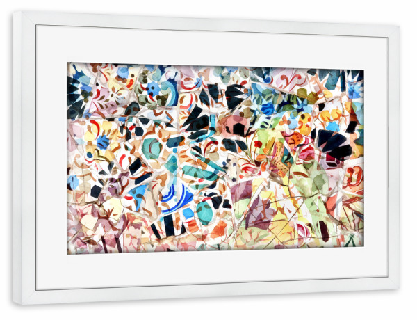 Poster mit Rahmen weiß "Buntes Mosaik von Gaudi" artboxONE - Abstrakt,Architektur,Städte / Barcelona