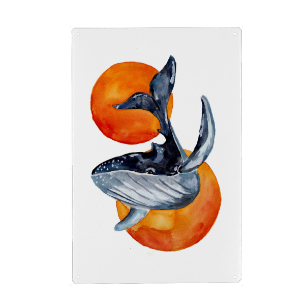 Metall Poster "Blauwal und Goldene Kugeln" artboxONE - Tiere,Unterwasser