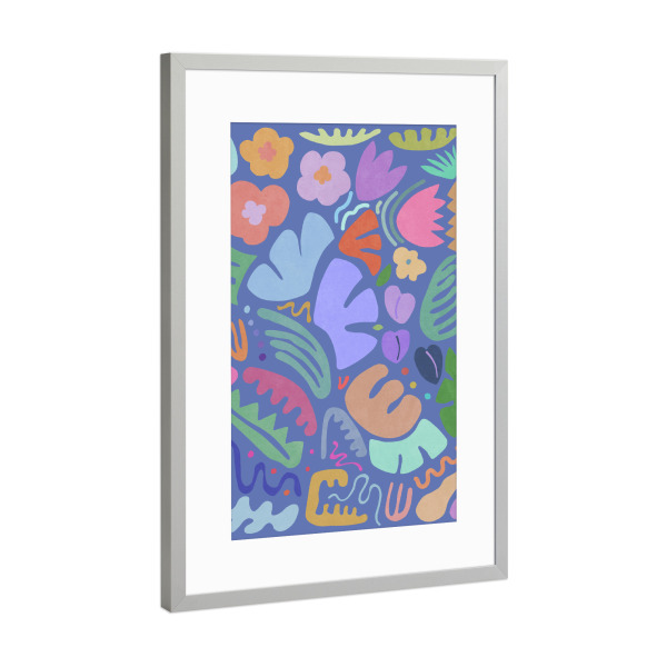 Poster mit Rahmen Silber "Blue Floral Shapes" artboxONE - Natur,Floral,Abstrakt