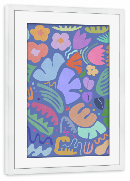 Poster mit Rahmen weiß "Blue Floral Shapes" artboxONE - Natur,Floral,Abstrakt