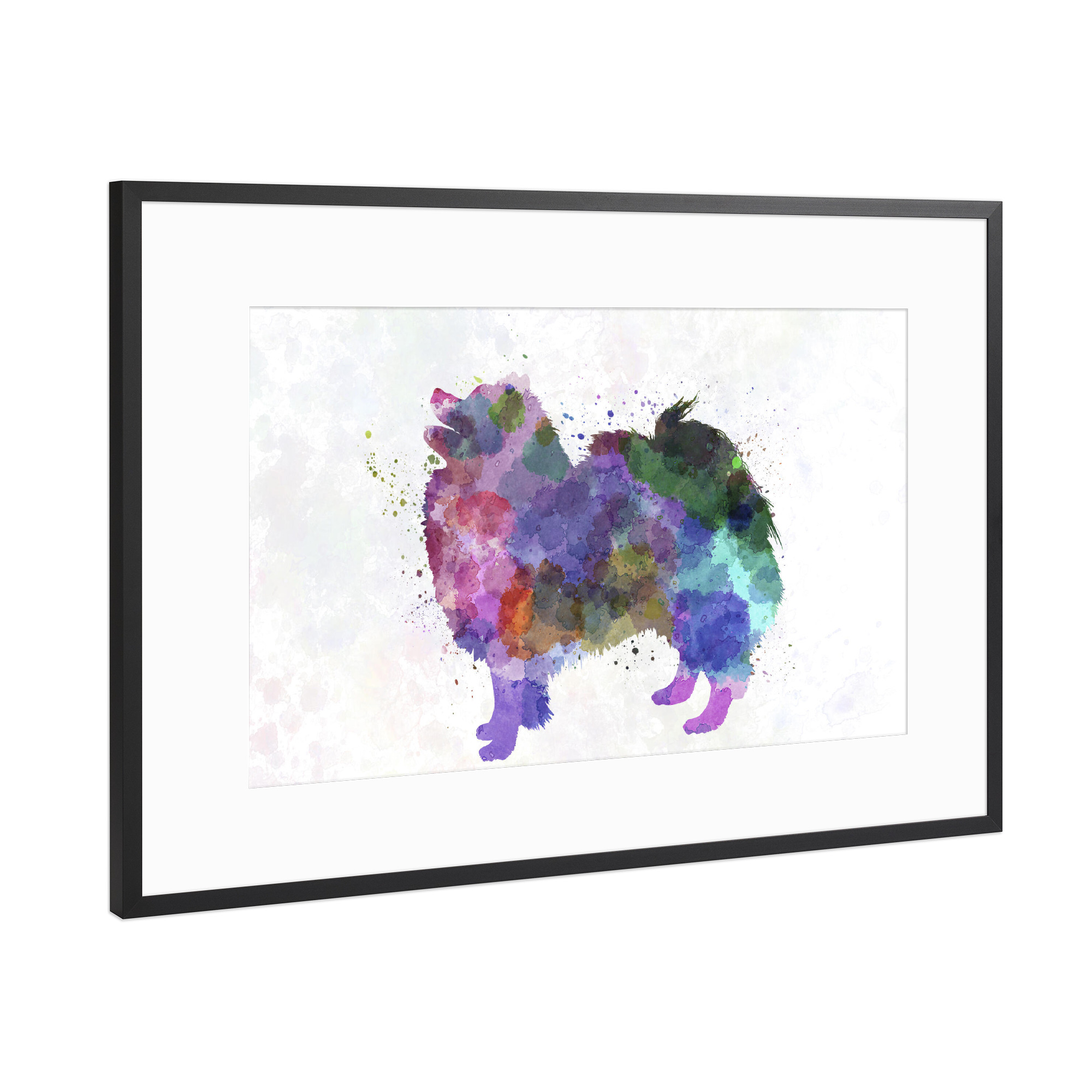 Poster mit Rahmen Schwarz (Metallic) "German Spitz in watercolor" artboxONE - Tiere,Abstrakt