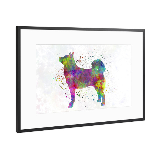 Poster mit Rahmen Schwarz (Metallic) "Norwegian Buhund in watercolor" artboxONE - Tiere,Abstrakt