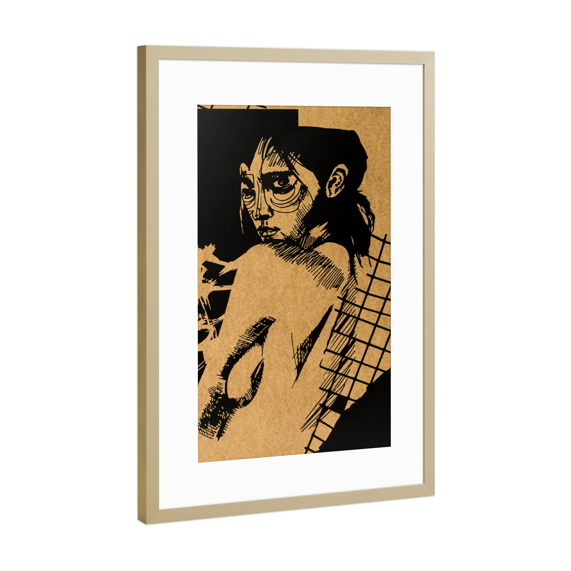 Poster mit Rahmen Gold "Strange shoulder" artboxONE - Abstrakt,Liebe,Streetart