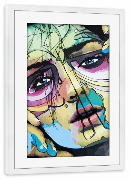 Poster mit Rahmen weiß "Queens" artboxONE - Comic,Abstrakt,Streetart - Streetart,Graphic,Design,Modern,Female,Face,Gesicht,Woman,Frau,Bunt,Colorful