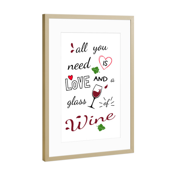 Poster mit Rahmen Gold "Liebe und Wein" artboxONE - Typografie,Liebe,Essen & Trinken / Alkohol
