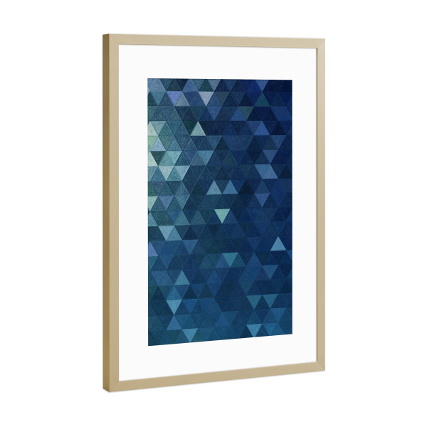 Poster mit Rahmen Gold "Mosaic blue dark and light" artboxONE - Abstrakt,Geometrie