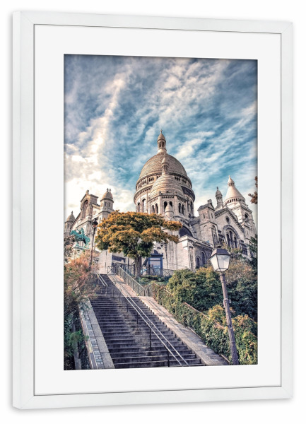 Poster mit Rahmen weiß "Sacre Coeur In Montmartre" artboxONE - Städte,Reise,Architektur,Städte / Paris,Reise / Länder