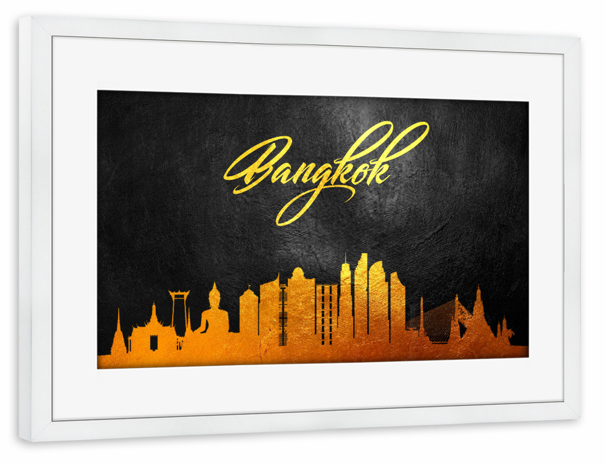 Poster mit Rahmen weiß "Bangkok Thailand Gold Skyline" artboxONE - Städte - Skyline,Bangkok,Gold,Thailand