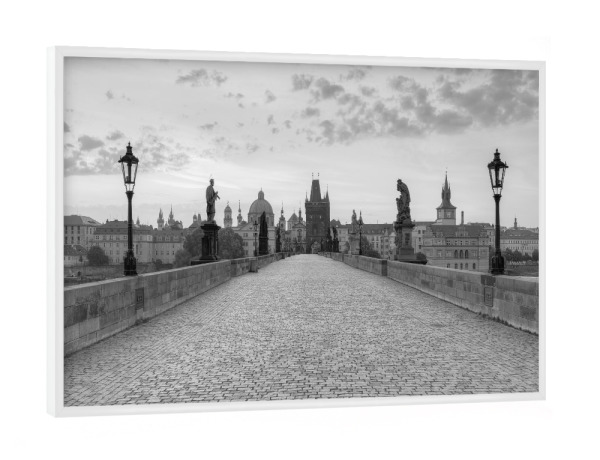 Poster mit weißem Rahmen "Karlsbrücke Prag schwarz-weiß" artboxONE - Reise,Architektur,Städte / Prag