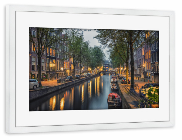 Poster mit Rahmen weiß "Amsterdam City Lights" artboxONE - Städte,Reise,Architektur,Reise / Länder,Städte / Amsterdam