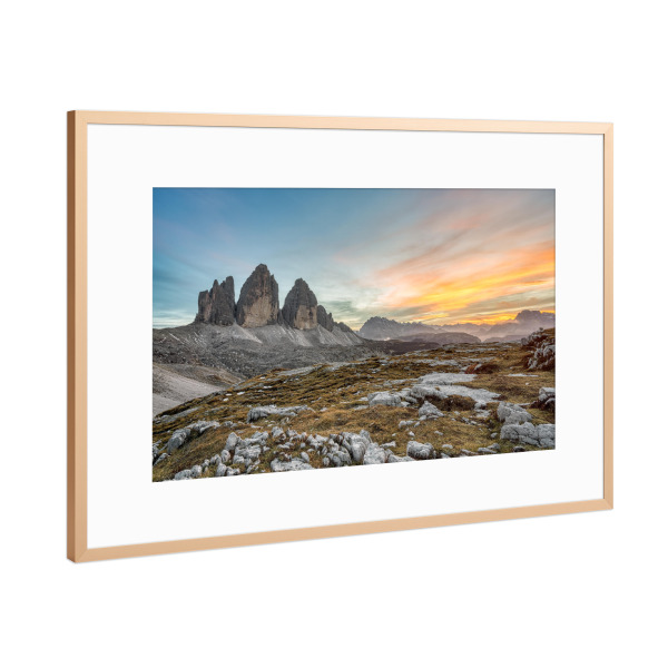 Poster mit Rahmen Kupfer "Drei Zinnen in Südtirol" artboxONE - Natur,Reise,Reise / Länder