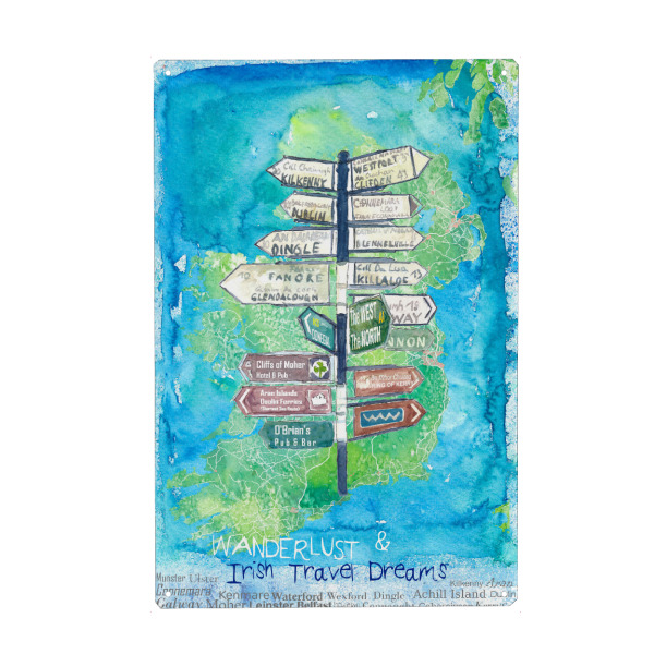Metall Poster "Wanderlust Signpost of Ireland" artboxONE - Reise,Buchstaben / I,Kartografie