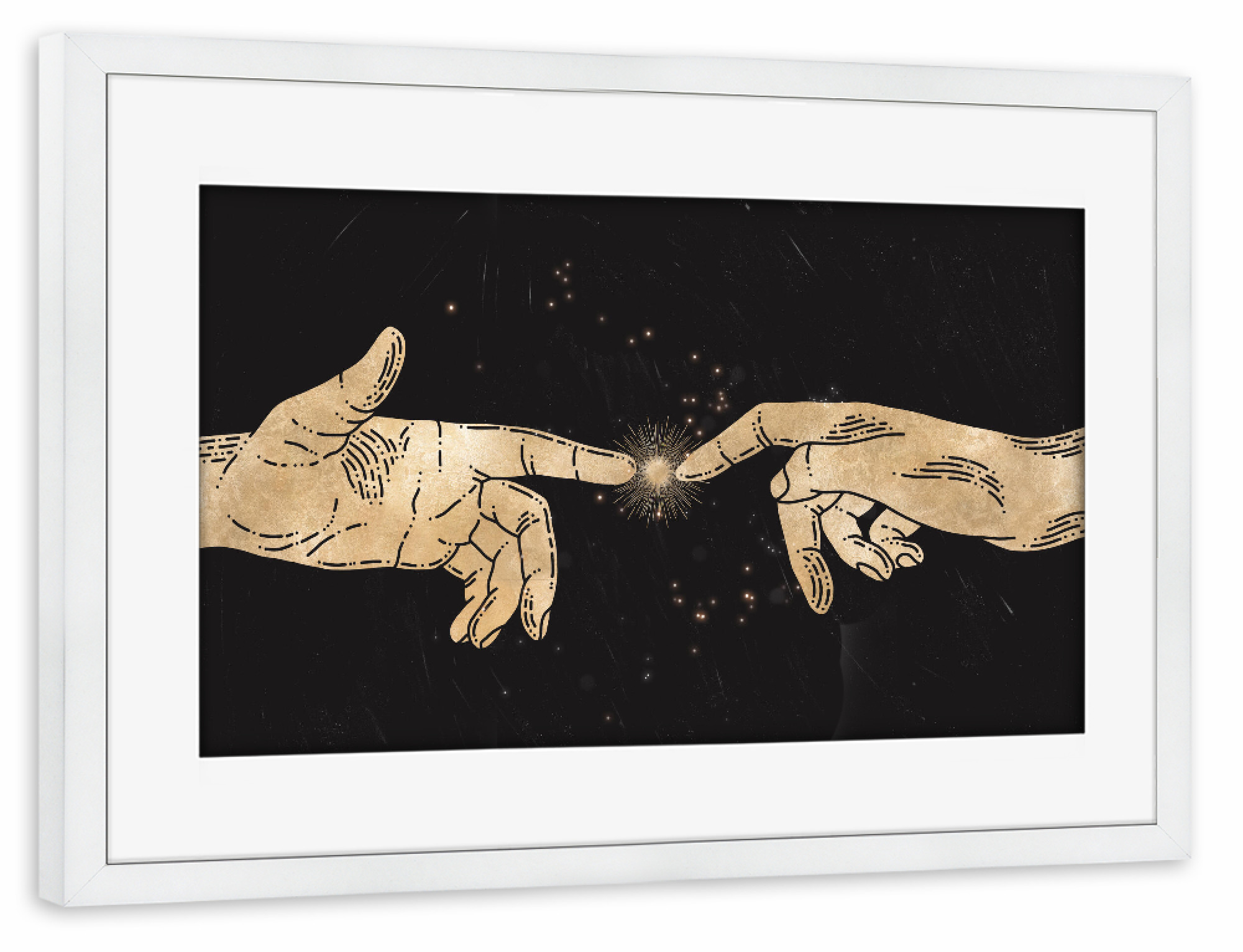 Poster mit Rahmen weiß "Berührung" artboxONE - Abstrakt,Liebe,Fiktion,Galaxy