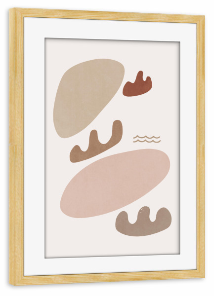 Poster mit Rahmen kiefer "Simple Blush Lakeside Shapes" artboxONE - Natur,Abstrakt - Einfach,Minimal,Form,Natur,See,Insel,Berg,Draußen,Bunt,Geometrie