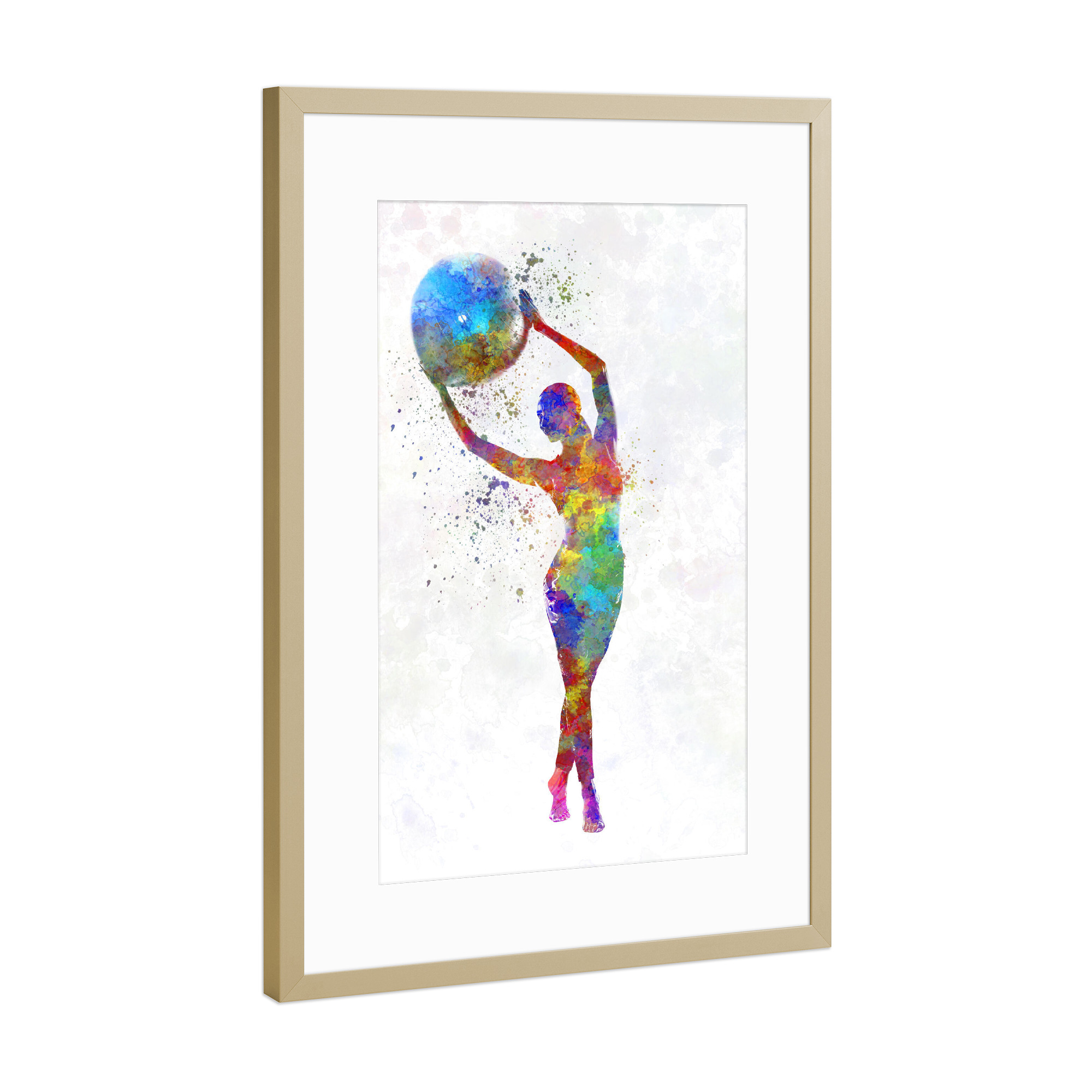 Poster mit Rahmen Gold "Watercolor fitness-f" artboxONE - Sport - Sport,Sports,Watercolor,Fitness,Gym,Exercise,Athlete,Gymnast,Olympic
