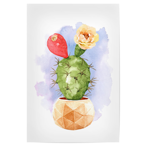 Poster 30x20 cm "Kaktus mit Blüten im Steintopf" artboxONE - Natur,Floral