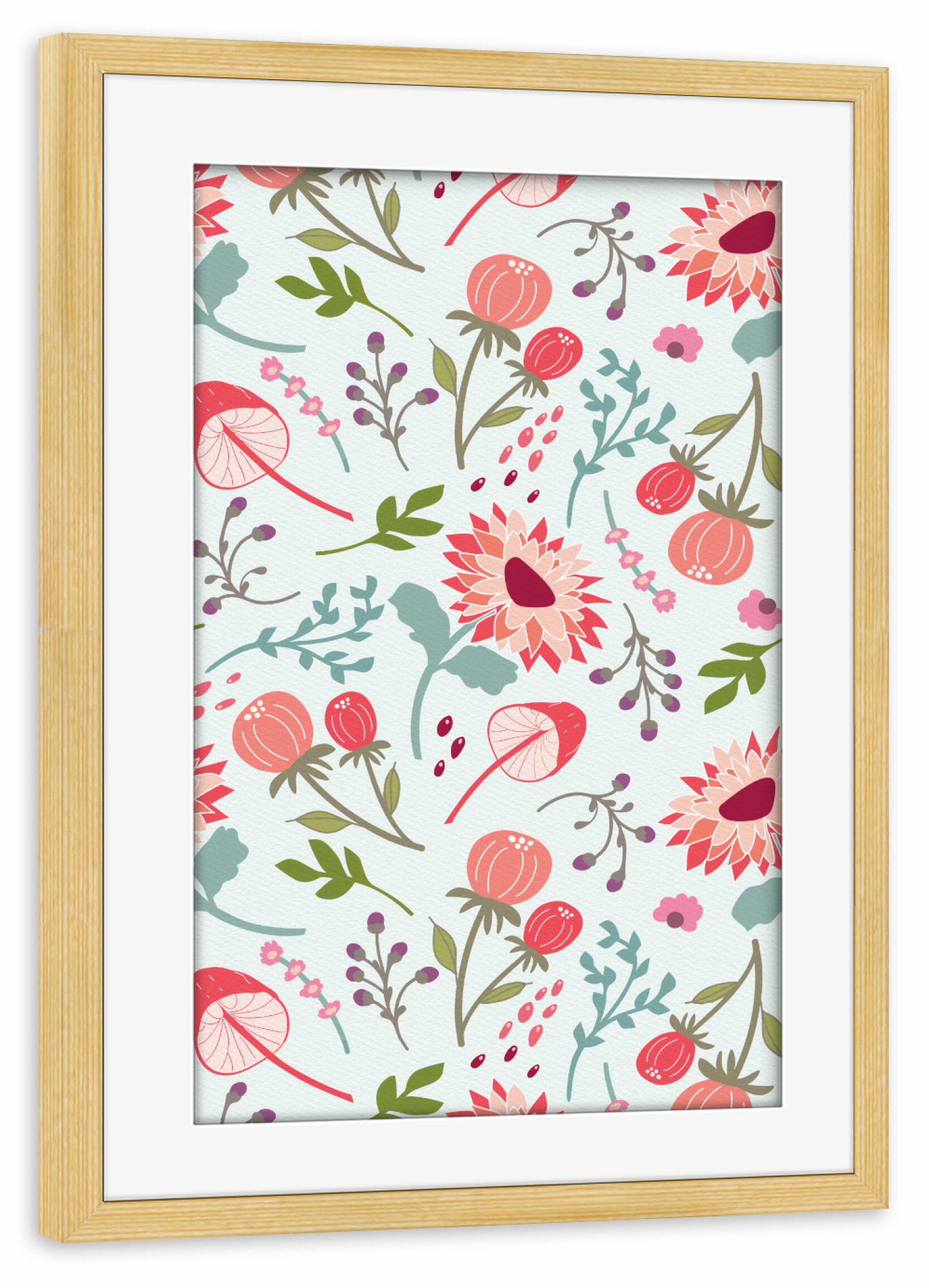 Poster mit Rahmen kiefer "Herbstblumen, Beeren und Pilze" artboxONE - Floral