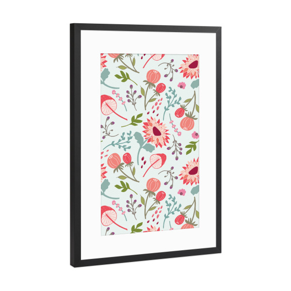 Poster mit Rahmen Schwarz (Metallic) "Herbstblumen, Beeren und Pilze" artboxONE - Floral
