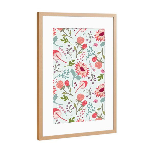 Poster mit Rahmen Kupfer "Herbstblumen, Beeren und Pilze" artboxONE - Floral
