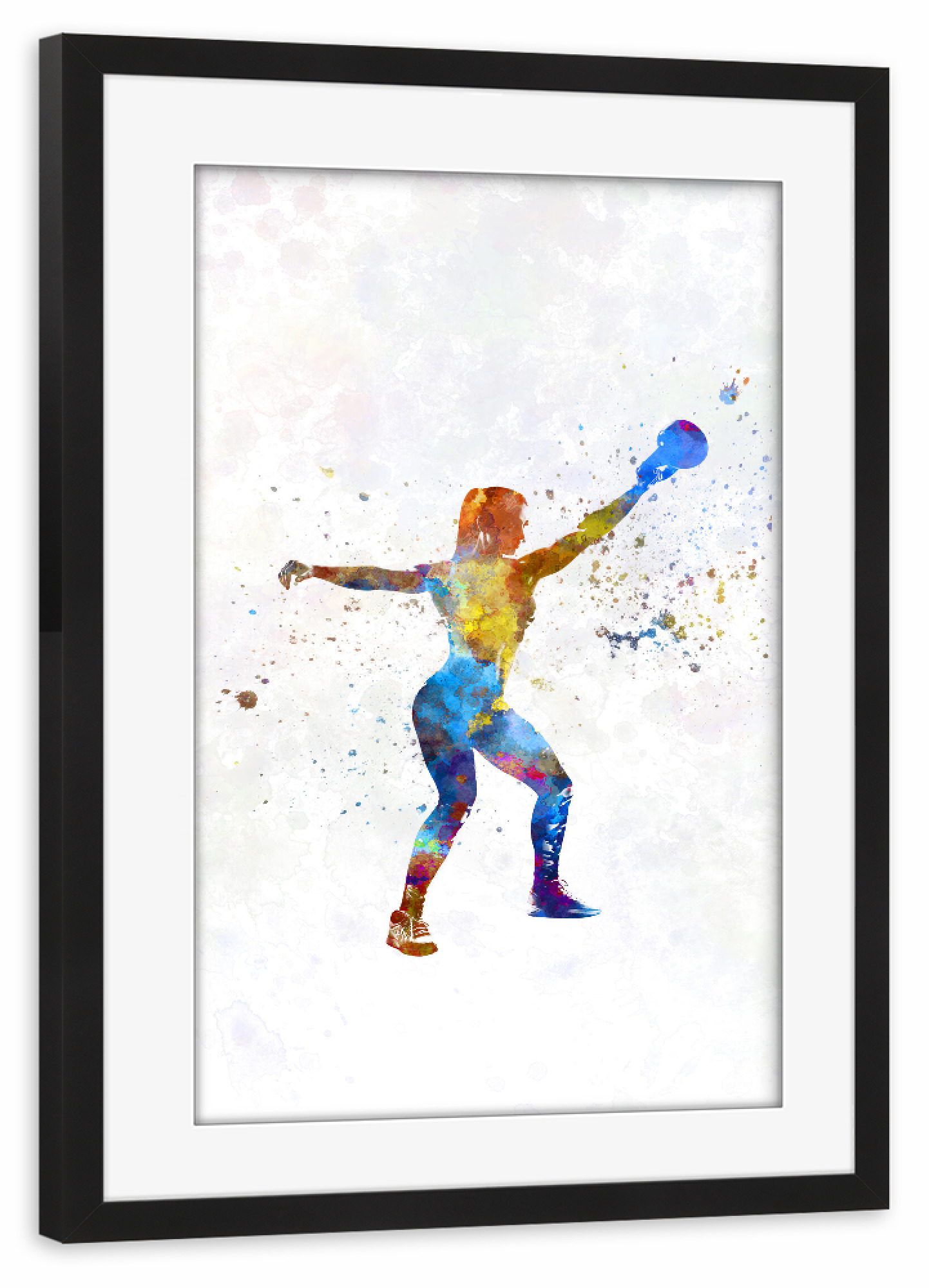 Poster mit Rahmen schwarz "Practicing fitness in watercolor-d" artboxONE - Abstrakt,Sport