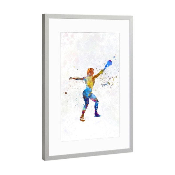 Poster mit Rahmen Silber "Practicing fitness in watercolor-d" artboxONE - Abstrakt,Sport