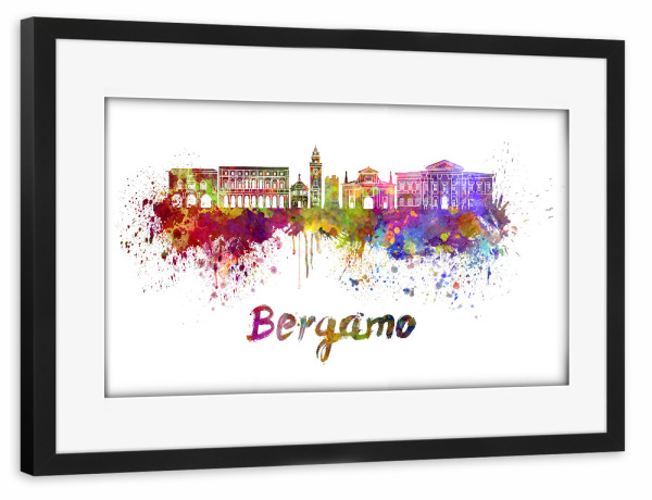 Poster mit Rahmen schwarz "BERGAMO skyline in watercolor-b" artboxONE - Städte,Reise,Abstrakt,Architektur