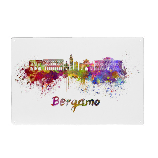 Holzbild "BERGAMO skyline in watercolor-b" artboxONE - Städte,Reise,Abstrakt,Architektur