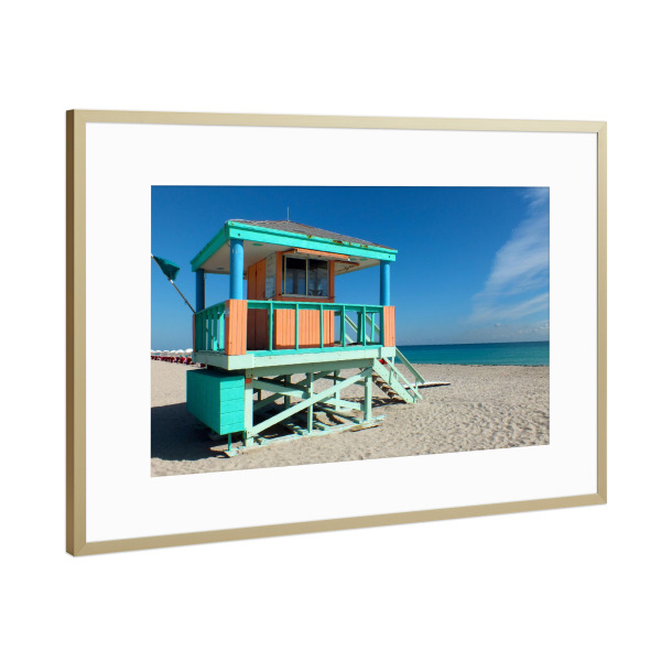 Poster mit Rahmen Gold "Lifeguard Miami Beach" artboxONE - Reise,Reise / Strand und Meer,Reise / Länder