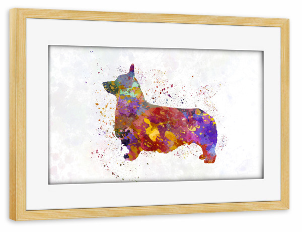 Poster mit Rahmen kiefer "Pembroke Welsh Corgi" artboxONE - Tiere,Abstrakt - Dog,Dogs,Pet,Animal,Mammal,Watercolor,Dog poster,Illustration,Abstract