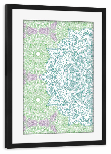 Poster mit Rahmen schwarz "Mandala Cyan" artboxONE - Natur,Abstrakt - Mandala,Yoga,Vector,Boho,Fancy,Arabic,Abstract,Nature