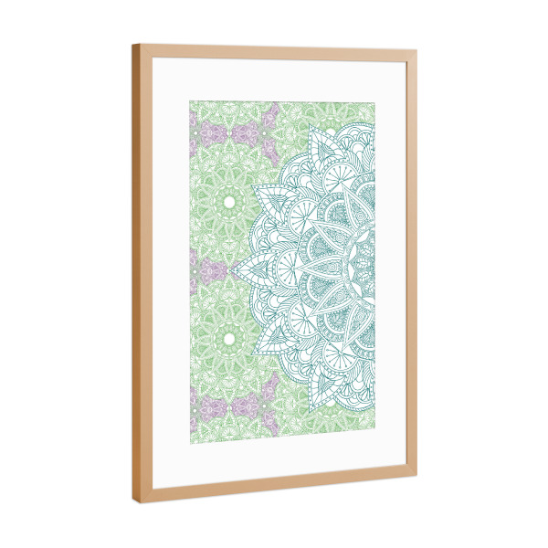 Poster mit Rahmen Kupfer "Mandala Cyan" artboxONE - Natur,Abstrakt - Mandala,Yoga,Vector,Boho,Fancy,Arabic,Abstract,Nature