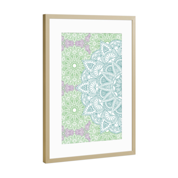 Poster mit Rahmen Gold "Mandala Cyan" artboxONE - Natur,Abstrakt - Mandala,Yoga,Vector,Boho,Fancy,Arabic,Abstract,Nature