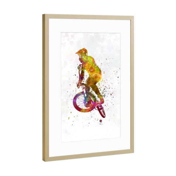 Poster mit Rahmen Gold "Bmx cyclist in watercolor-f" artboxONE - Abstrakt,Sport