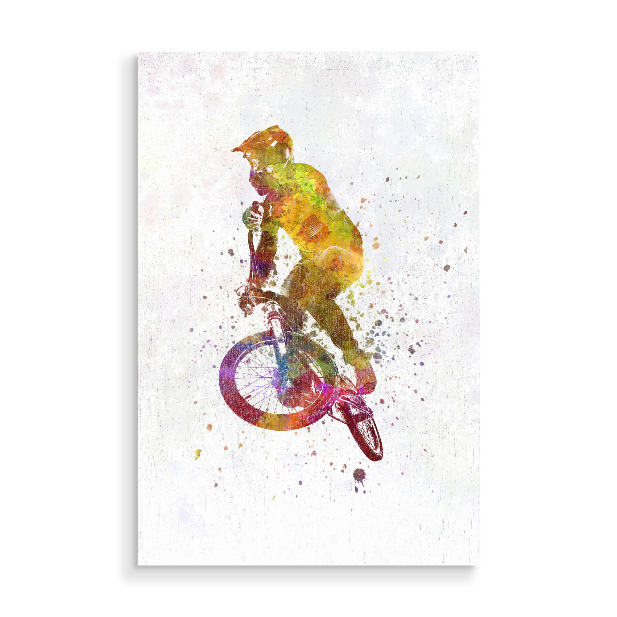 Holzbild "Bmx cyclist in watercolor-f" artboxONE - Abstrakt,Sport - Sport,Sports,Watercolor,Color,Bmx,Cyclist,Rider,Bicycle,Pirouette,Jump,Competition