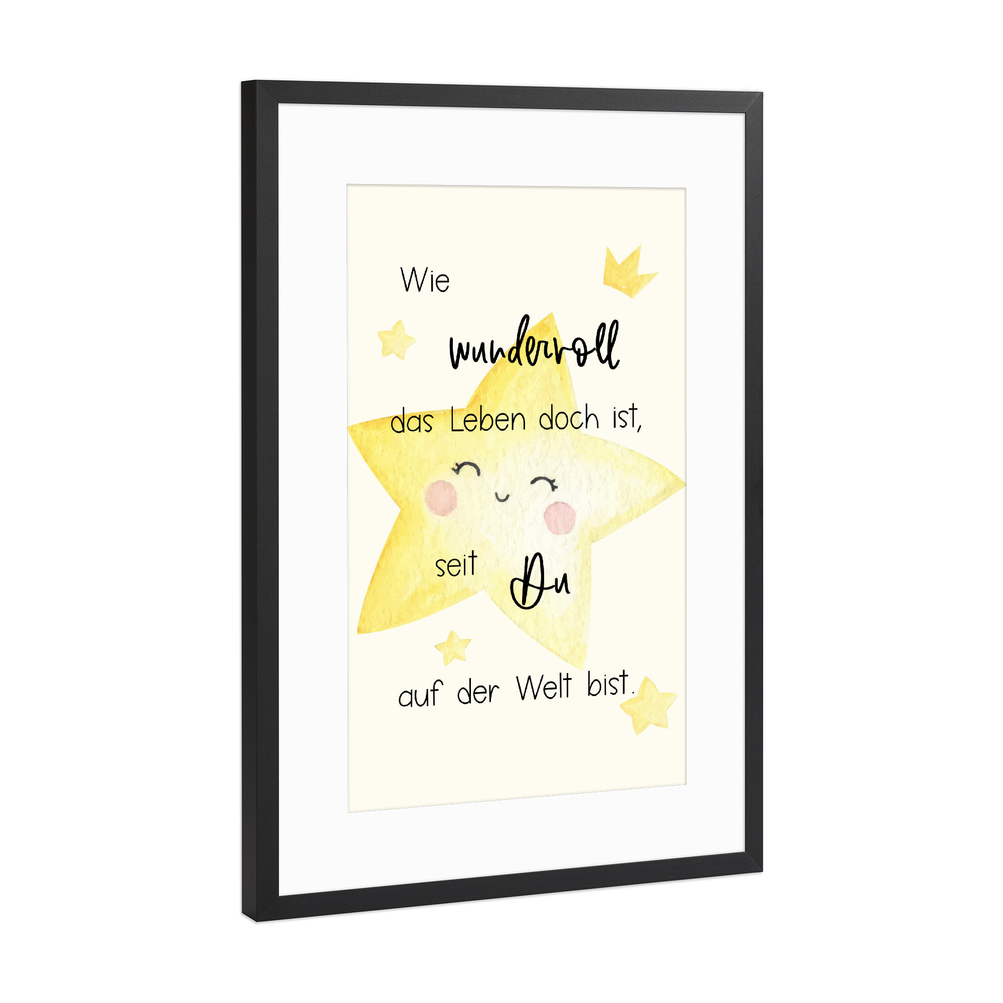 Poster mit Rahmen Schwarz (Metallic) "Wie wundervoll das Leben ist" artboxONE - Typografie,Für Kinder,Comic,Liebe