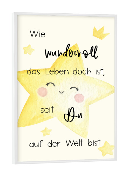 Poster mit weißem Rahmen "Wie wundervoll das Leben ist" artboxONE - Typografie,Für Kinder,Comic,Liebe