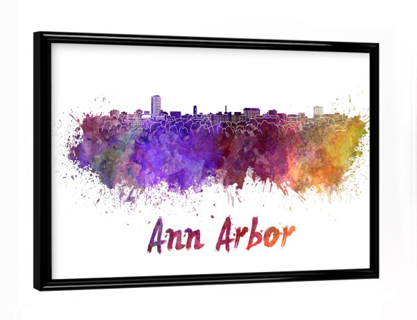 Poster mit schwarzem Rahmen "ANN ARBOR Skyline in watercolor-b" artboxONE - Städte,Reise,Abstrakt,Architektur