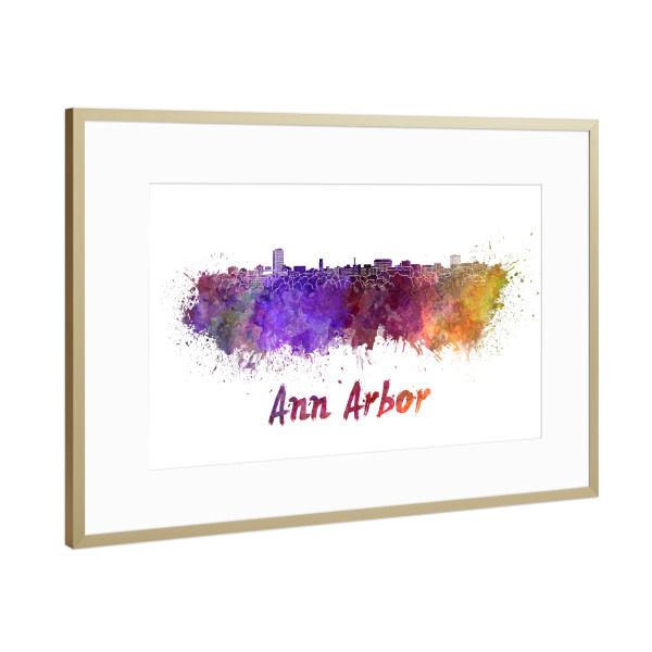 Poster mit Rahmen Gold "ANN ARBOR Skyline in watercolor-b" artboxONE - Städte,Reise,Abstrakt,Architektur